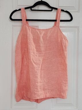 Athleta Retreat Linen Tank Top Coral Pink Orange Large 100% Linen Convertible